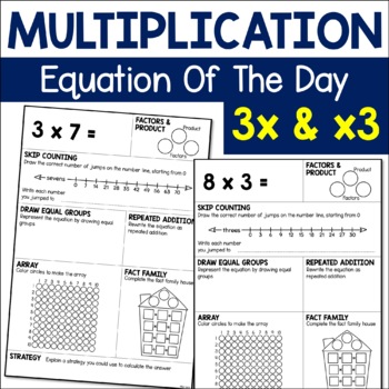 Preview of Multiplication Practice Equation Of The Day - 3 Times Table Math Fact Worksheets