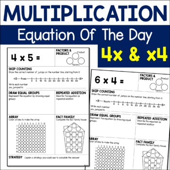 Preview of Multiplication Practice Equation Of The Day - 4 Times Table Math Fact Worksheets