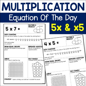 Preview of Multiplication Practice Equation Of The Day - 5 Times Table Math Fact Worksheets