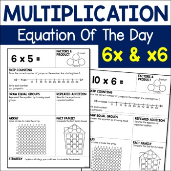 Preview of Multiplication Practice Equation Of The Day - 6 Times Table Math Fact Worksheets