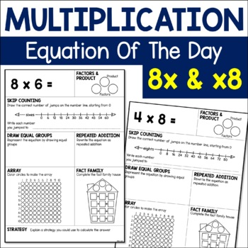 Preview of Multiplication Practice Equation Of The Day - 8 Times Table Math Fact Worksheets