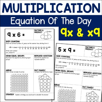 Preview of Multiplication Practice Equation Of The Day - 9 Times Table Math Fact Worksheets