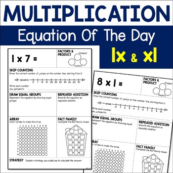 Preview of Multiplication Practice Equation Of The Day - Multiply By 1 Math Fact Worksheets
