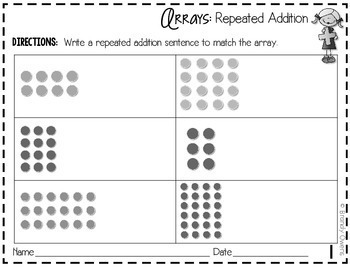 multiplication practice sheets arrays repeated addition equal groups