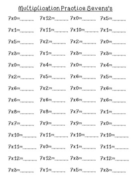 multiplication practice sheets for students 1 10s tpt