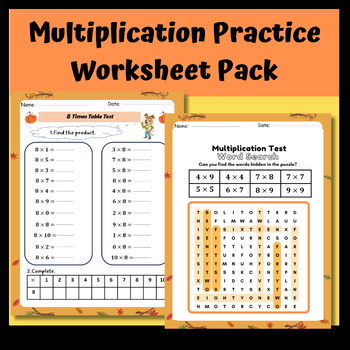 Preview of Fall math activities: Multiplication Practice Worksheet Pack