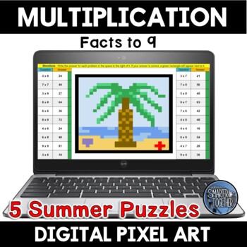 Preview of Multiplication Practice and Fact Fluency Summer Digital Pixel Art