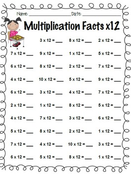 multiplication facts practice x0 through x12 by kelly