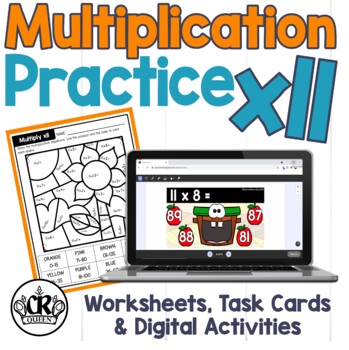 Preview of Multiplication Practice x11 Worksheets, Task Cards & Easel Activity & Assessment