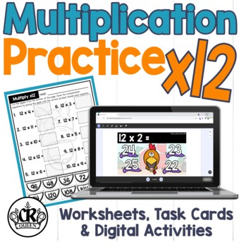 Preview of Multiplication Practice x12 Worksheets, Task Cards & Easel Activity & Assessment