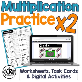 Preview of Multiplication Practice x2 Worksheets, Task Cards & Easel Activity & Assessment