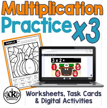 Preview of Multiplication Practice x3 Worksheets, Task Cards & Easel Activity & Assessment