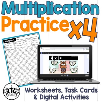 Preview of Multiplication Practice x4 Worksheets, Task Cards & Easel Activity & Assessment