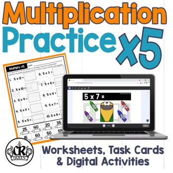 Preview of Multiplication Practice x5 Worksheets, Task Cards & Easel Activity & Assessment