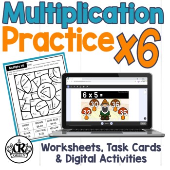 Preview of Multiplication Practice x6 Worksheets, Task Cards & Easel Activity & Assessment