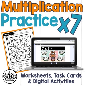 Preview of Multiplication Practice x7 Worksheets, Task Cards & Easel Activity & Assessment