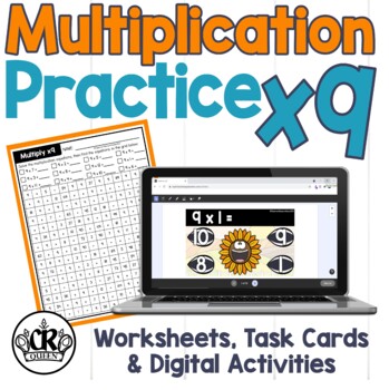 Preview of Multiplication Practice x9 Worksheets, Task Cards & Easel Activity & Assessment