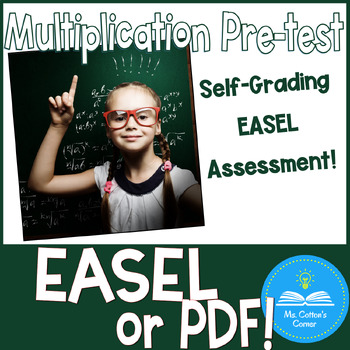 Preview of Multiplication Pre-test for fifth grade - PDF or Easel Assessment!