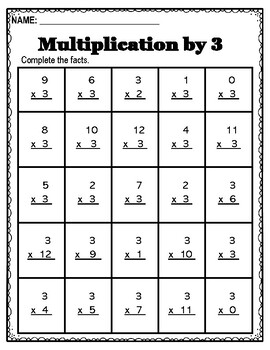 Multiplication Printables Threes Facts by Bri's Elementary Creations