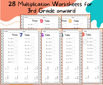 Preview of Multiplication Printouts/ Tables of 3, 4, 6, 7, 8, 9/ Year 3 Multiplications