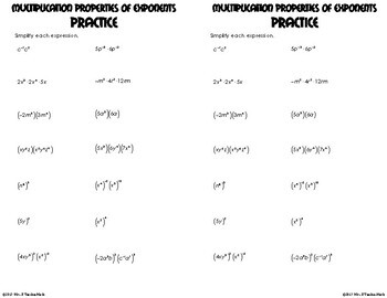 Multiplication Properties of Exponents Foldable by Mrs E Teaches Math