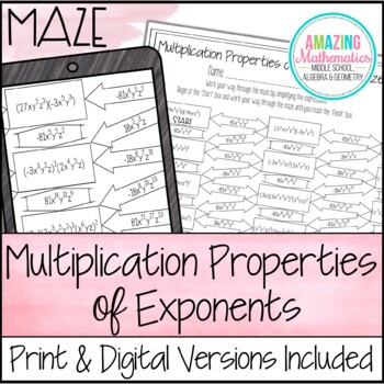 Multiplication Properties of Exponents Maze - Laws of Exponents Activity