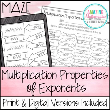 Preview of Multiplication Properties of Exponents Maze - Laws of Exponents Activity