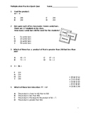 Multiplication Quick Quiz/Assessment/Exit Pass