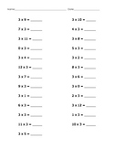 Multiplication Quiz 0-12 + Answer Key
