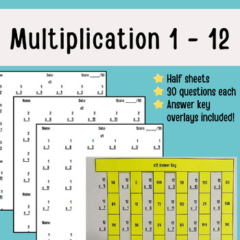 Preview of Multiplication Quiz (1-12) & Answer Key Overlays