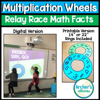 Preview of Multiplication Relay Race Math Fact Game Wheels Rings PRINTABLE VERSION INCLUDED