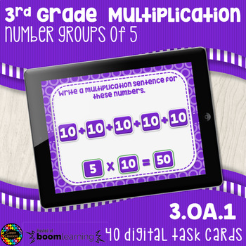Preview of Multiplication Repeated Addition 5's Digital Distance Learning Boom Cards