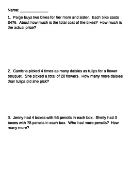 Preview of Multiplication Review (Word Problems, Multi-Step, Single Digit Multiplication)