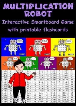 Preview of Multiplication Robot, Interactive Smartboard Game and Printable Flashcards