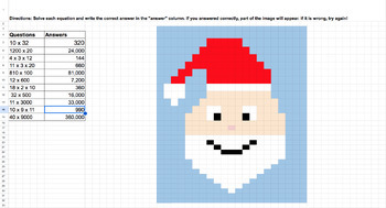 Preview of Multiplication Santa Pixel Art