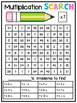 Multiplication Search for Fact Fluency 1 - 12 by beachingandteaching