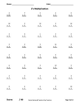 Multiplication Sheet for 1's through 12's Sample by Robert Earley