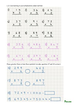 Preview of Multiplication (Short) Column Method