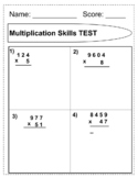 Multiplication Skills TEST
