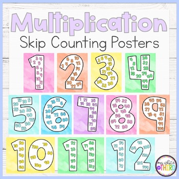 Preview of Multiplication Skip Counting Posters | Watercolor| Classroom Decor