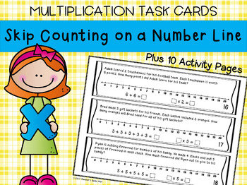 Preview of Multiplication - Skip Counting on Number Line Task Cards & 10 Activity Pages