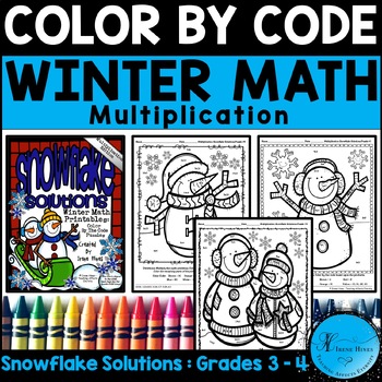 Preview of Winter Math Color By Number Code Multiplication 3rd & 4th Grade Coloring Sheets