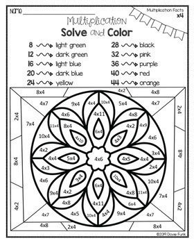 multiplication coloring worksheets stained glass solve and color set 1