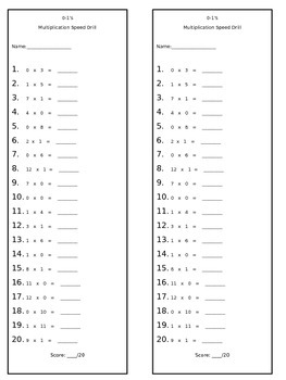 Preview of Multiplication Speed Drills Sample