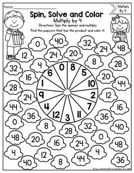 table multiplication worksheets printable 3 times and Color Spin, by Girls Multiplication: Moffatt Solve The