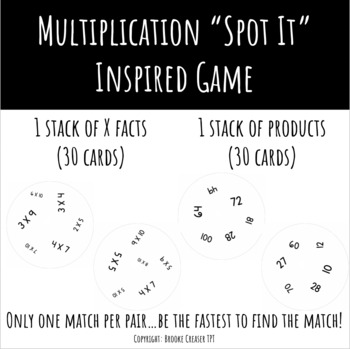 Preview of Multiplication "Spot It" Inspired Game