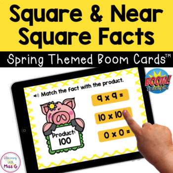 Preview of Multiplication Square and Near Square Facts Boom Cards | Spring Themed