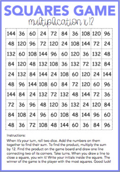 Multiplication Squares Game 12 Times Table by The London Teacher