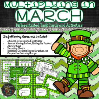 Preview of Multiplication Task Cards St. Patrick's Day Activities - Differentiated