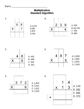 Preview of Multiplication Standard Algorithm TEKS 4.4D